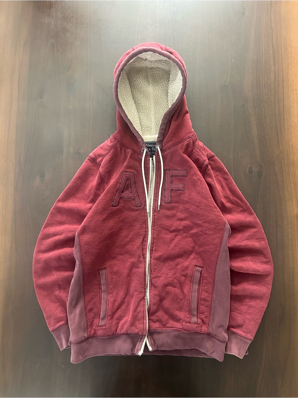 Abercrombie & Fitch Sherpa Lined Full-Zip Hoodie Red AF Logo Size Medium